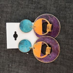 Vintage 80's 90's Color Block Geometric Metal Extra Large Earrings